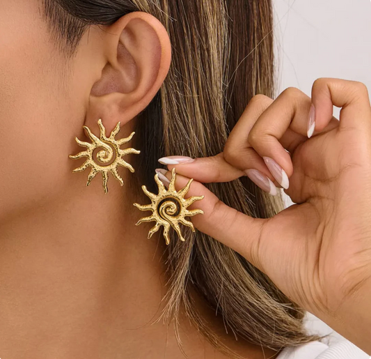 Gold Sunburst Statement Stud Earring