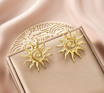 Gold Sunburst Statement Stud Earring