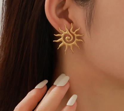 Gold Sunburst Statement Stud Earring