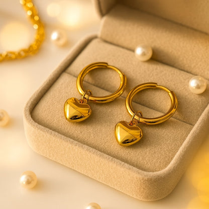 Heart Drop Hoop Earrings