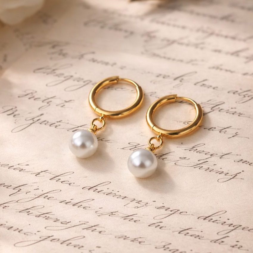 Pearl Drop Hoop Earrings