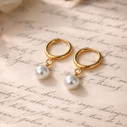 Pearl Drop Hoop Earrings
