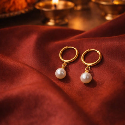 Pearl Drop Hoop Earrings
