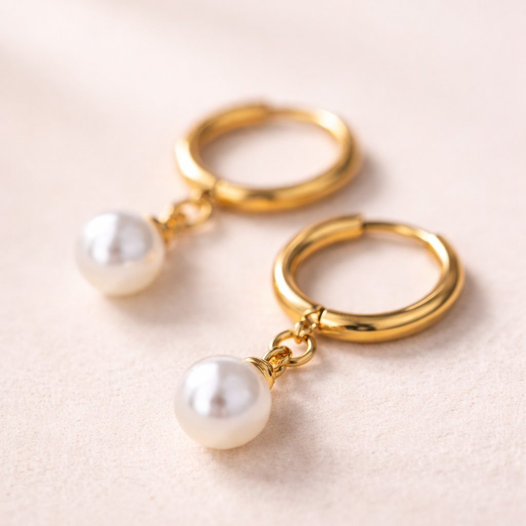 Pearl Drop Hoop Earrings