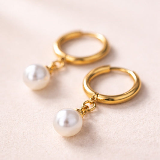 Pearl Drop Hoop Earrings