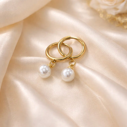 Pearl Drop Hoop Earrings