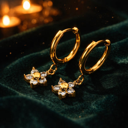 Crystal Flower Hoops Earrings