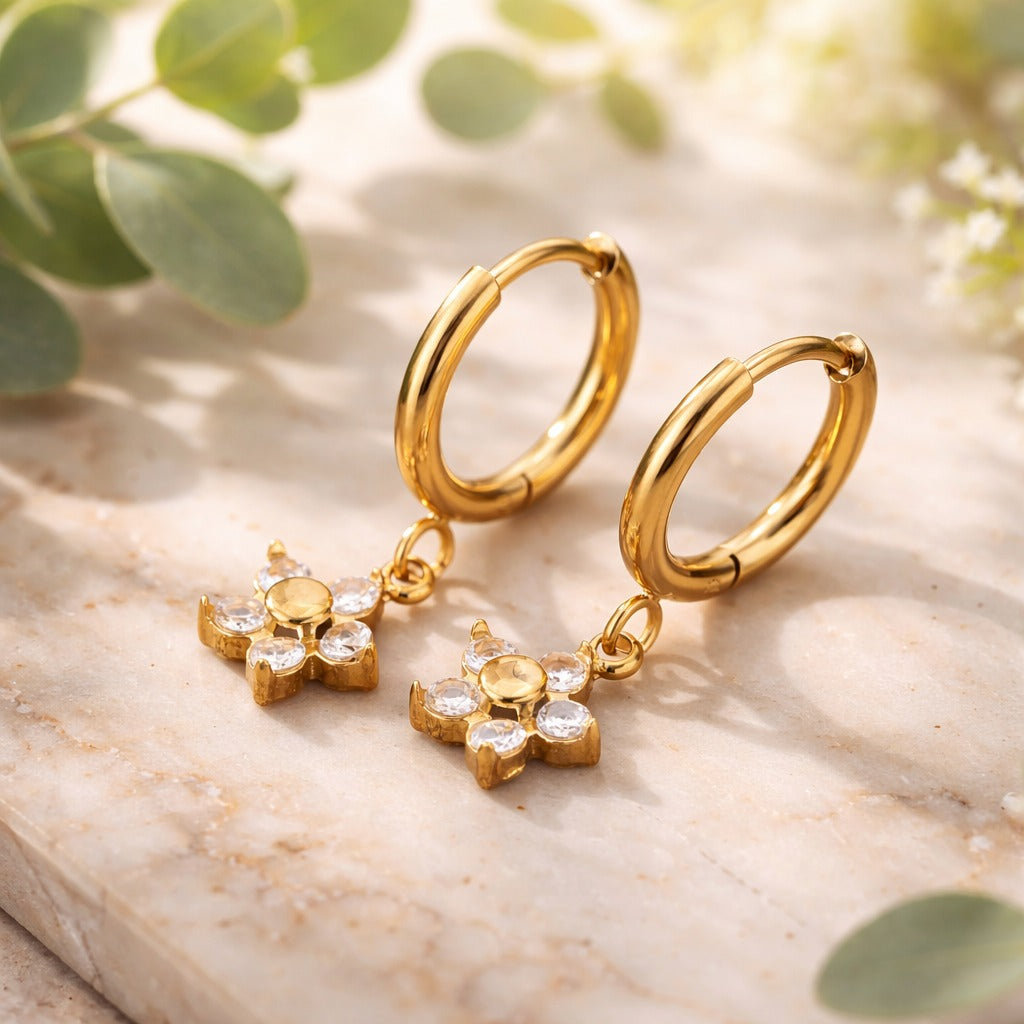 Crystal Flower Hoops Earrings