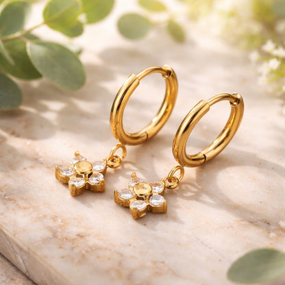 Crystal Flower Hoops Earrings