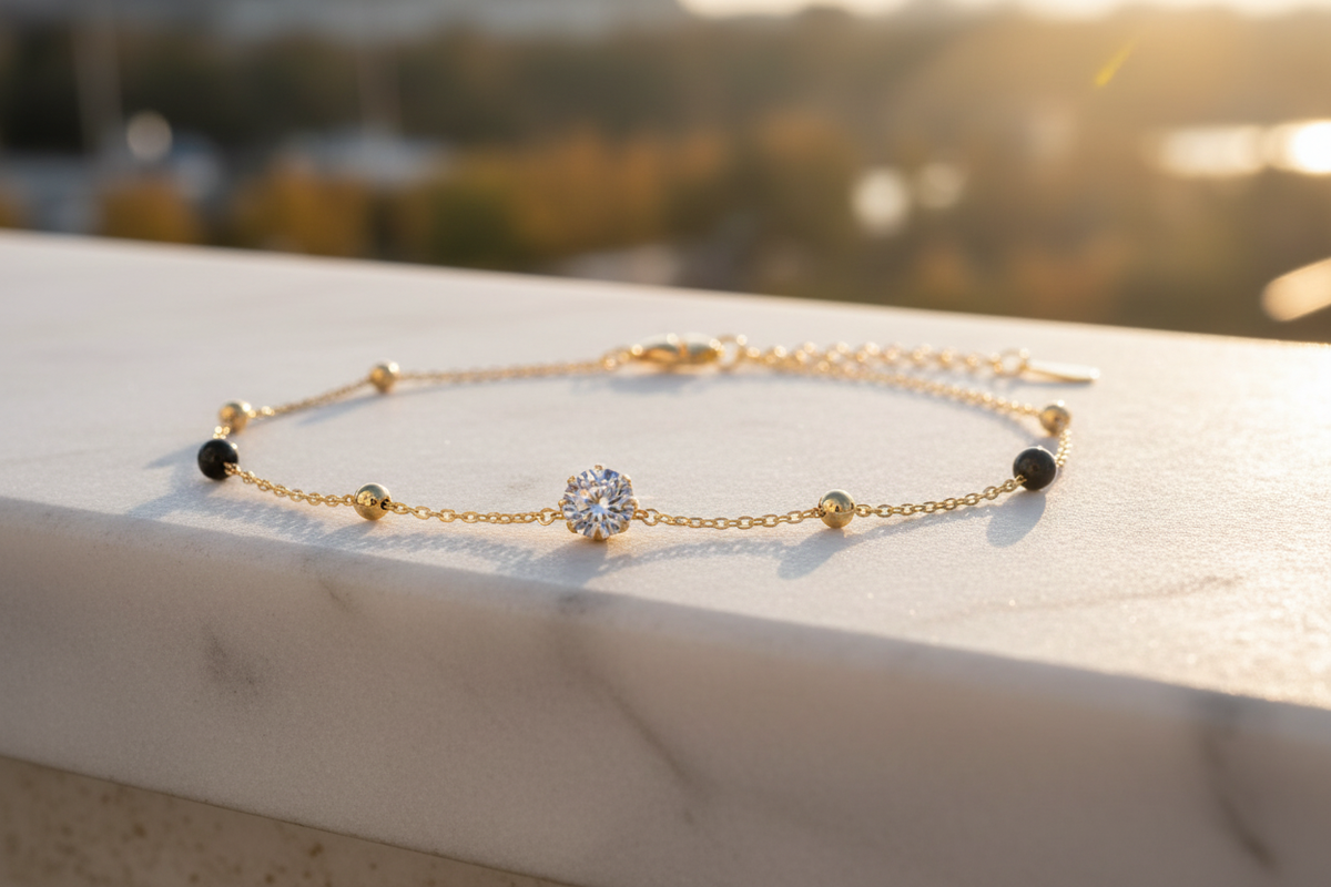 Black Chain Bracelet - Marble Golden Hour