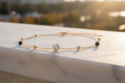 Black Chain Bracelet - Marble Golden Hour