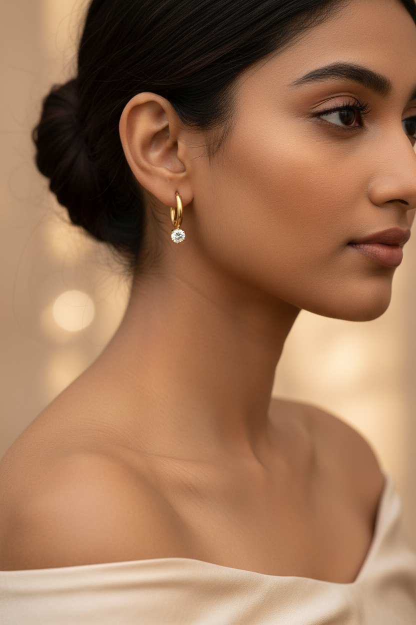 Diamond Whisper Hoop - Indian Woman Try-On
