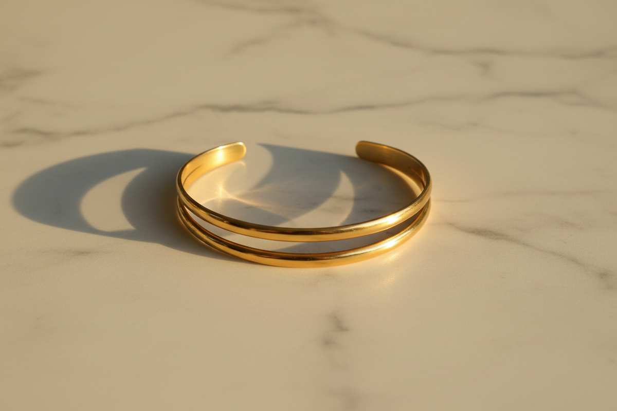 Double Band Gold Cuff - Marble Flat Lay