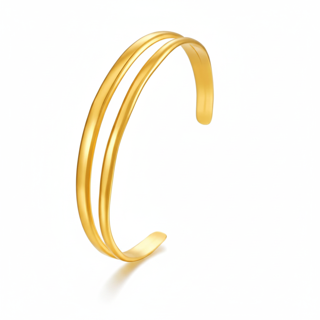 Double Band Gold Cuff - White Background