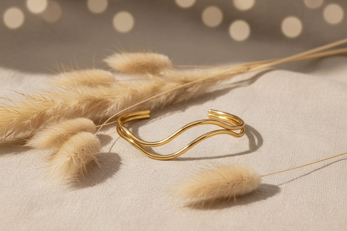 Double Wave Cuff - Linen & Pampas