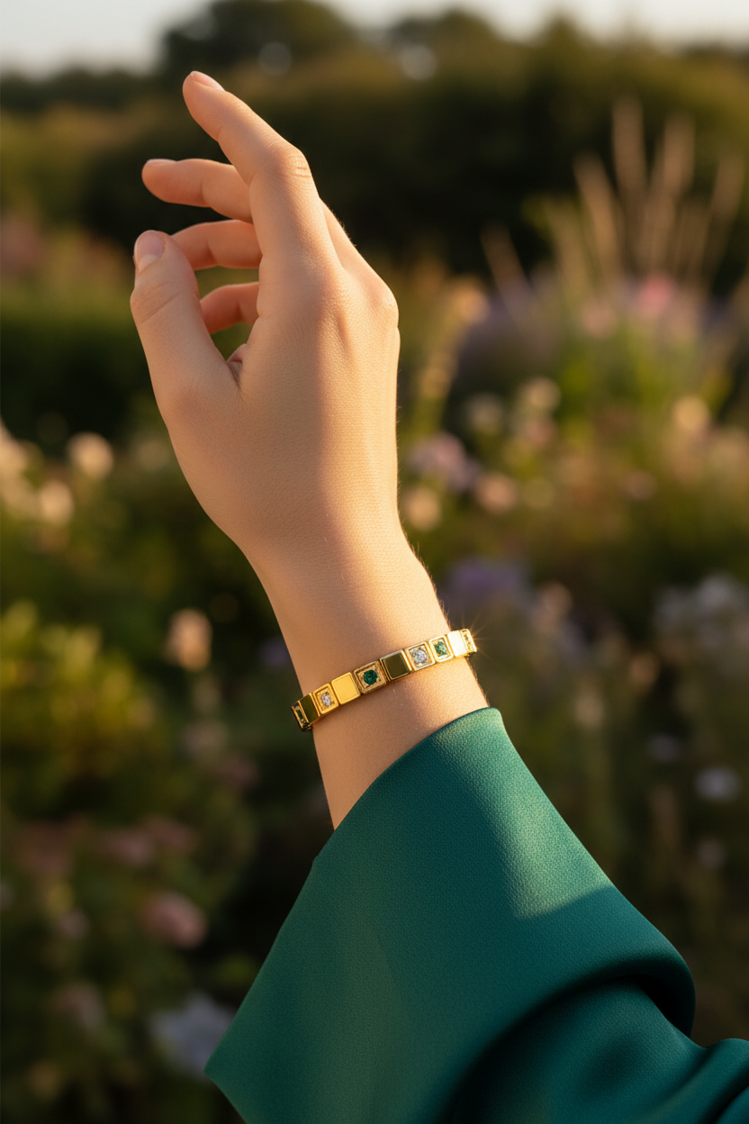 Emerald Square Bracelet - Golden Hour Try-On