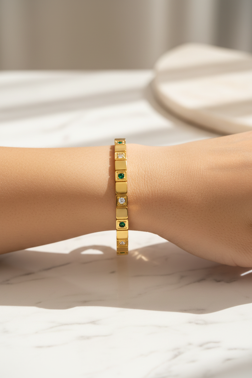 Emerald Square Bracelet - Marble Try-On