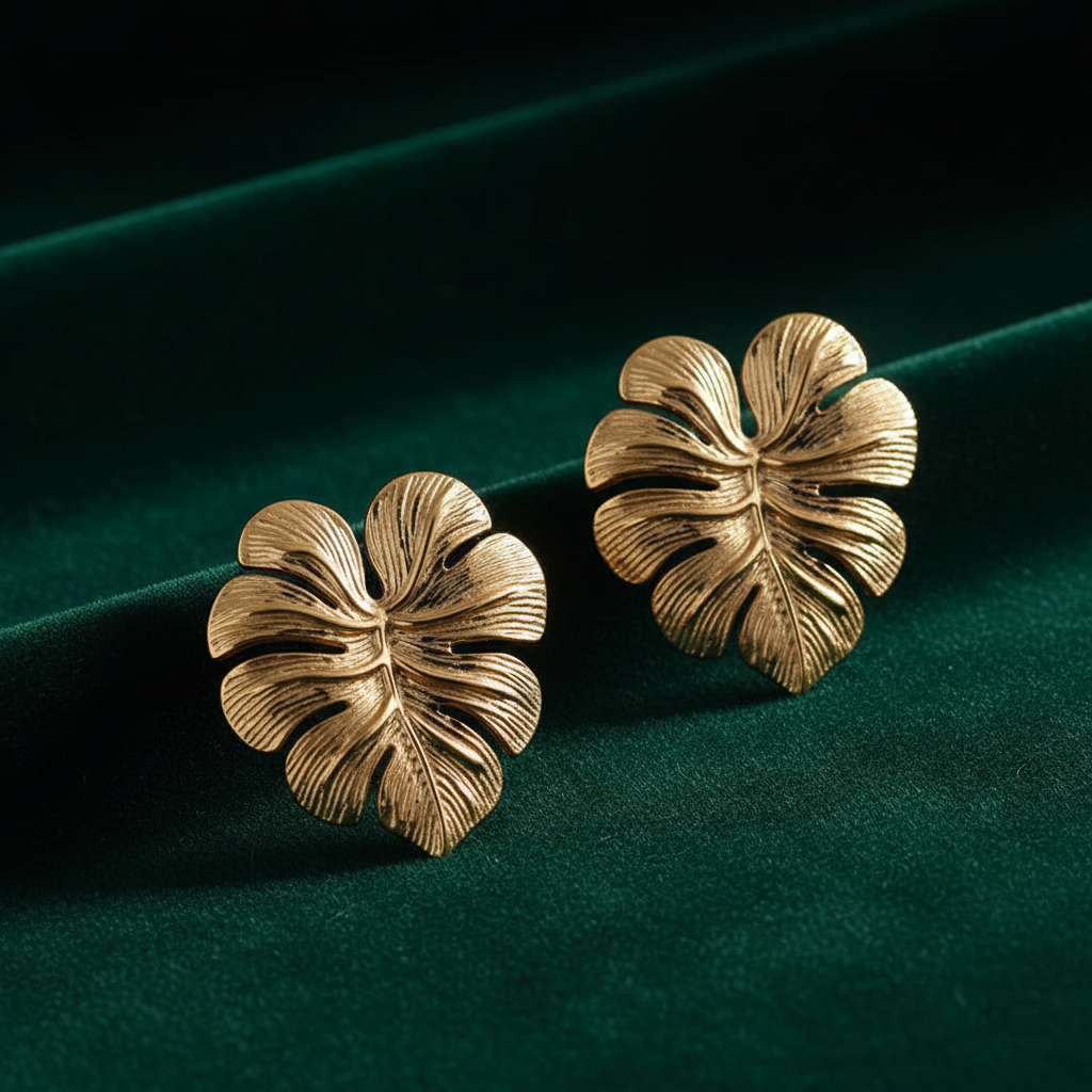Gold Monstera Leaf - Dark Velvet Angle