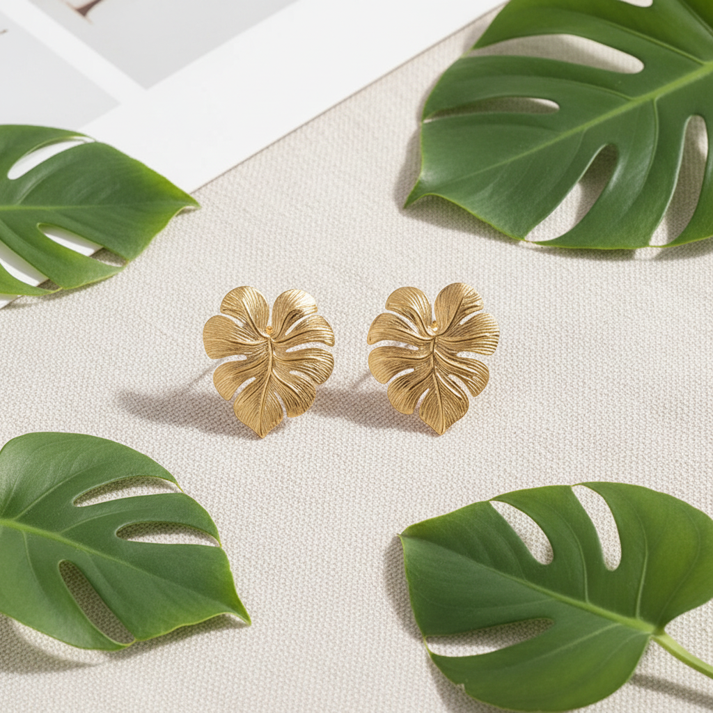 Gold Monstera Leaf - Linen with Props