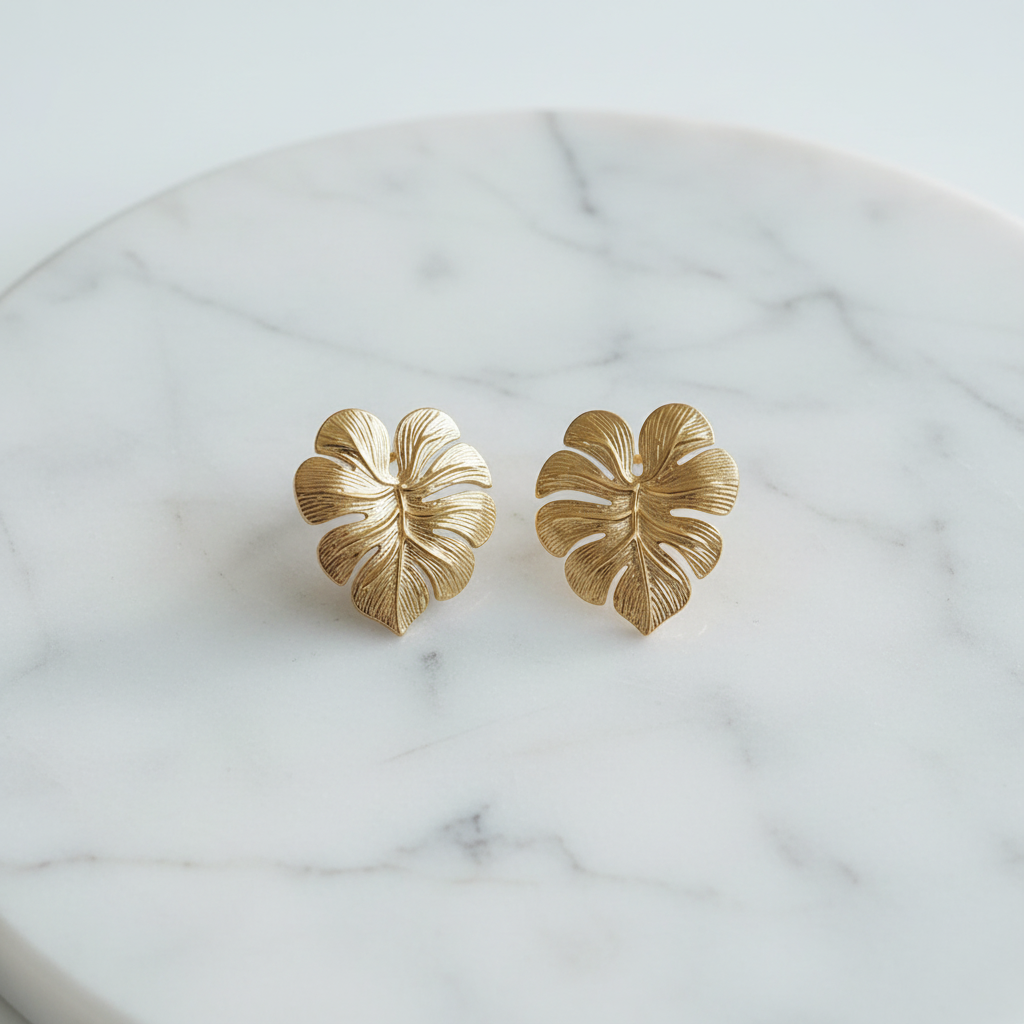 Gold Monstera Leaf - White Marble Flat Lay