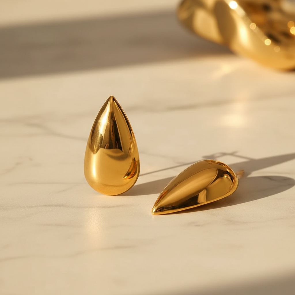Gold Teardrop Earrings – Marble