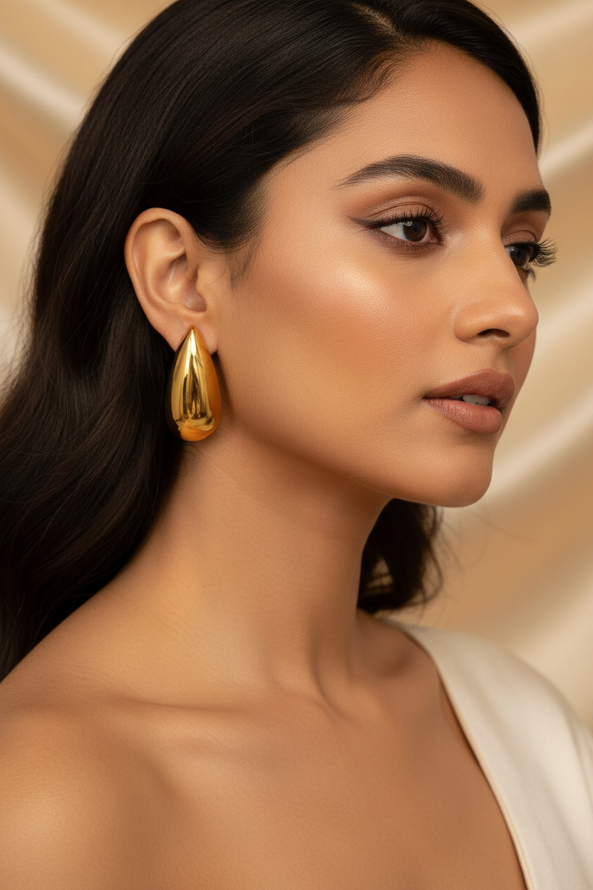 Gold Teardrop Earrings – Model