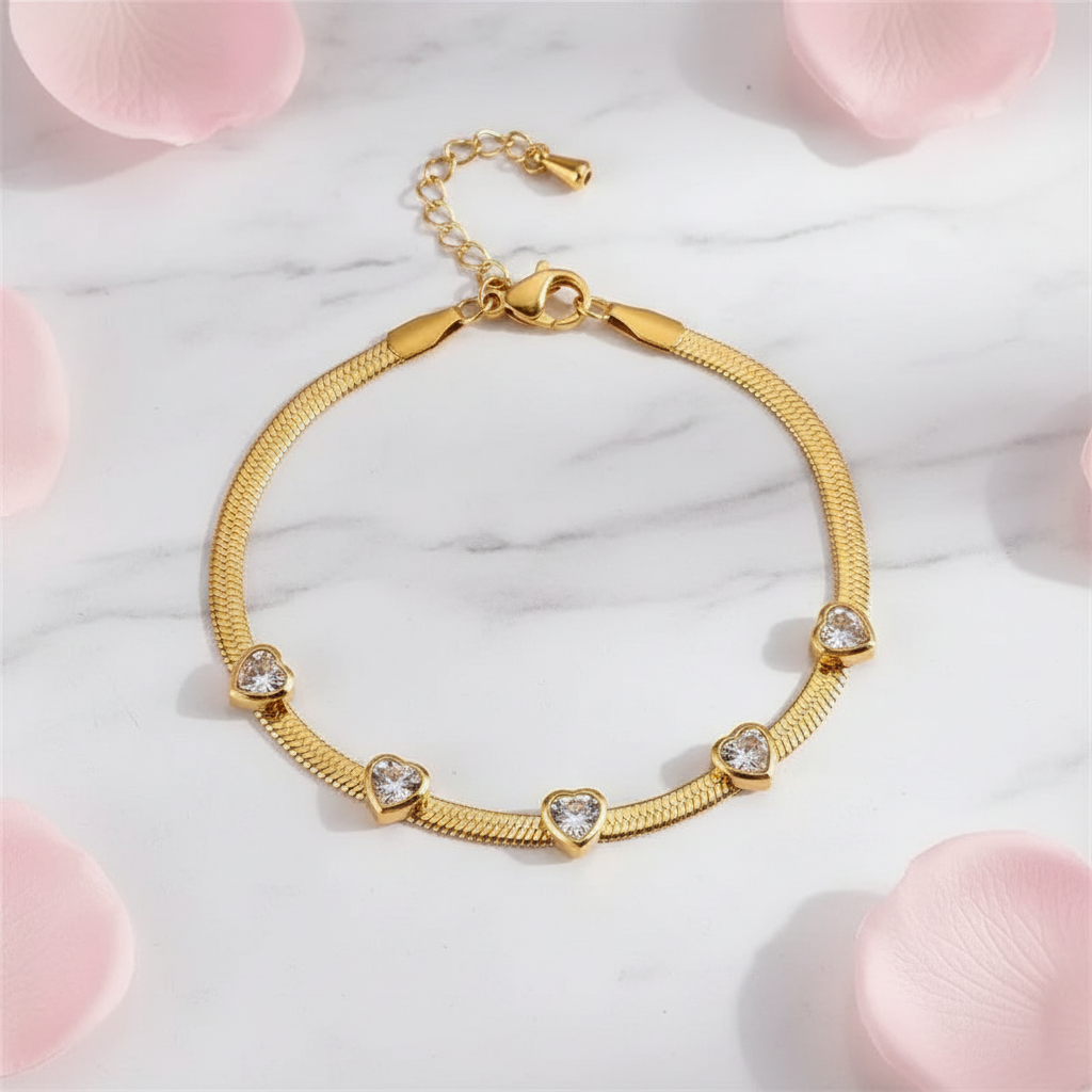 Heart Bracelet - Marble & Rose Petals