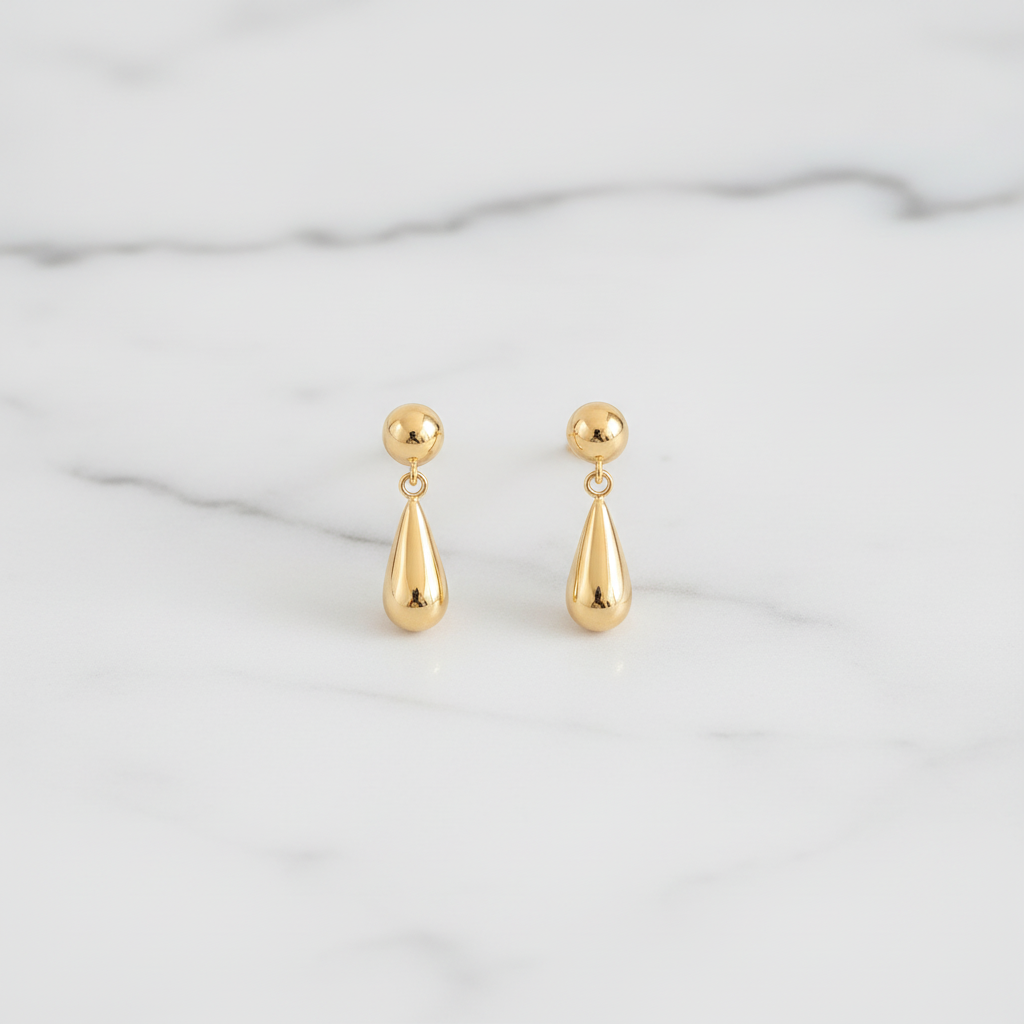 Minimalist Teardrop Stud - White Marble