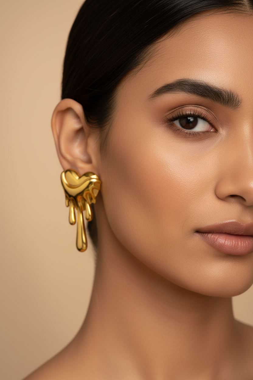 Molten Heart Drip Earrings – Model