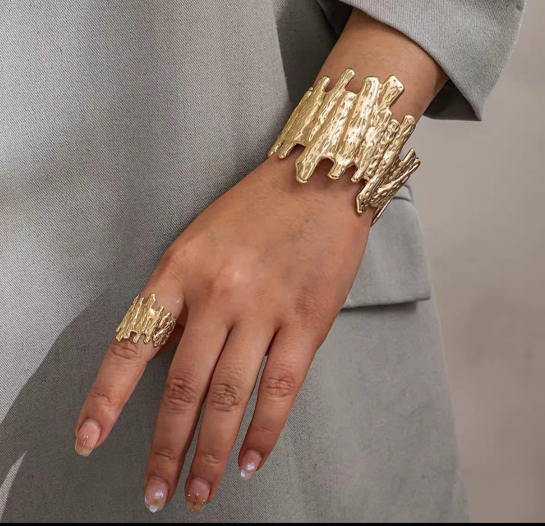 Gold bark cuff bracelet