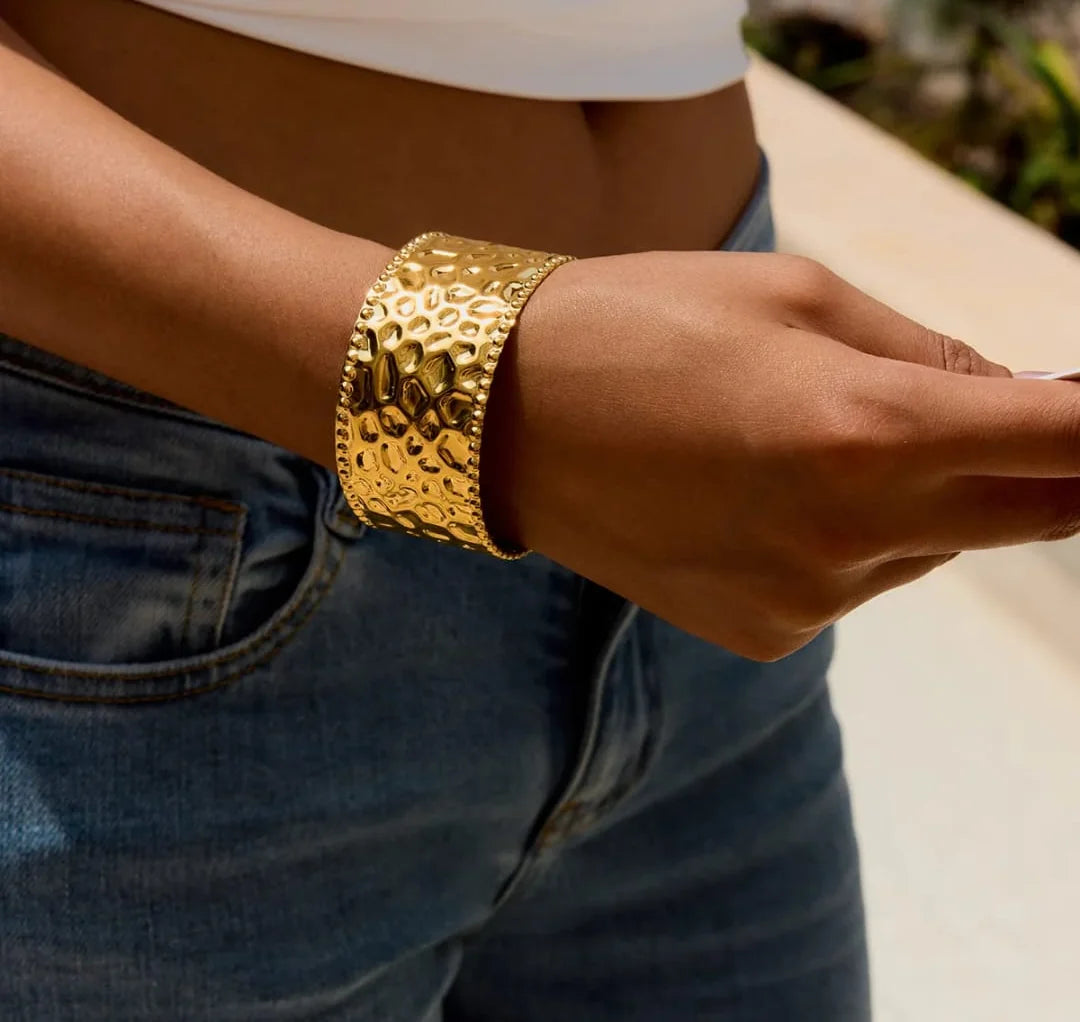 Hammered Gold Statement Cuff Bracelet