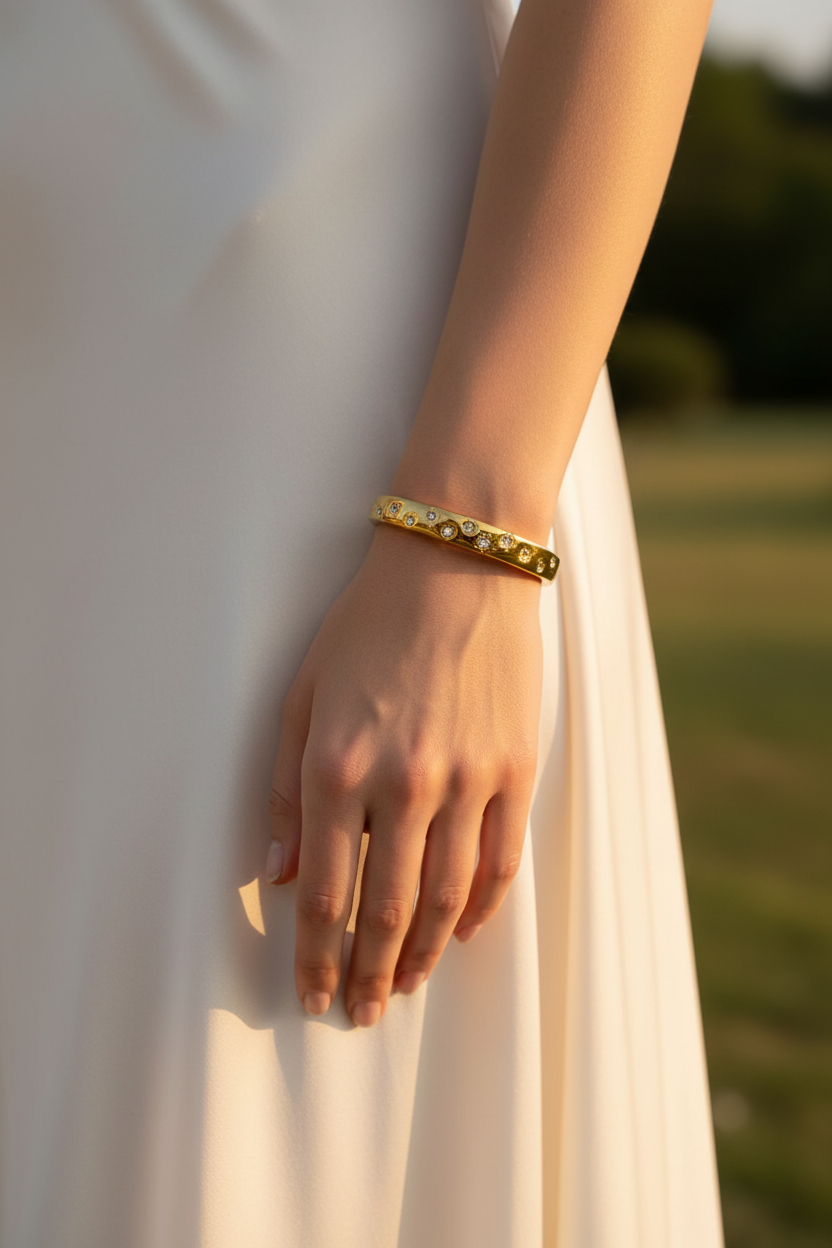 Stellar Cuff Bracelet - Elegant Golden Hour Try-On